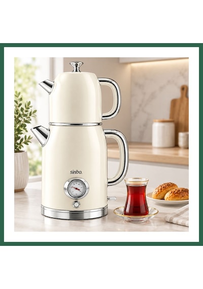 Bezos Elektrikli Retro Çay Seti 1600w Cam Demlik 1.8l+1l Derece Göstergeli Bzs01