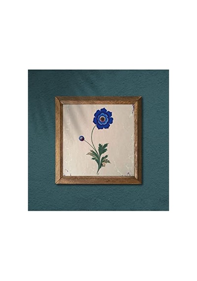 Ebru Sanatı Taş Duvar Tablosu - Ahşap Çerçeveli Taş Tablo - 25x25 Cm - Dekoratif Duvar Sanatı - Modern Ev Ve Ofis