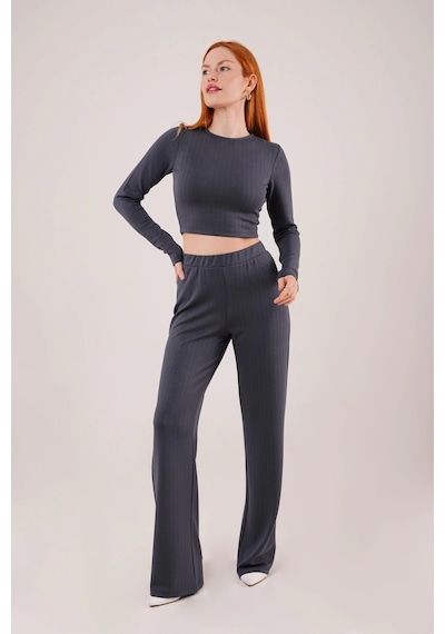 Defymoda Fitilli Bluz Ve Pantolon Antrasit İkili Takım Antrasit Defymoda Fitilli Bluz Ve Pantolon Antrasit İkili Takım Antrasit