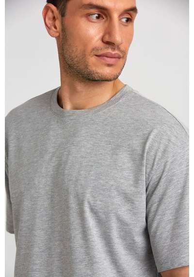Bisse Basic Oversize Gri Melanj Erkek T-shirt Ts2410n24199 D55-1 Gri Melanj