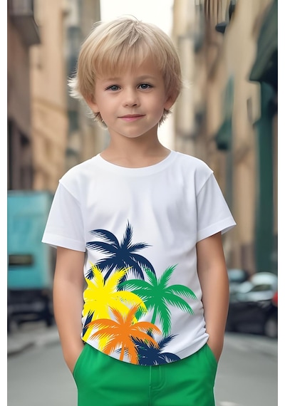 Fyk Kids Erkek Çocuk Palmiye Ağaç Baskılı Alt-üst Takım Yeşil