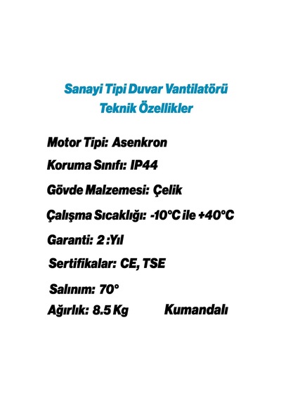 Ayrex Sanayi Tipi Kumandalı 75 Cm 210w Duvar Vantilatörü Endüstriyel Sessiz Duvara Monte Zincirli Fan