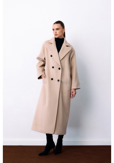 Sateen Kruvaze Uzun Kaban - Bej-135258 Bej