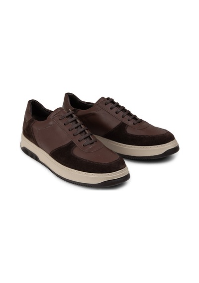 Deery Hakiki Deri Kahverengi Erkek Sneaker Ayakkabı - 01965Mkhve01 Kahverengi