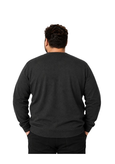 Battalmoda Erkek Büyük Beden Antrasit Bisiklet Yaka Pamuklu Kazak 3xl-4xl-5xl-6xl