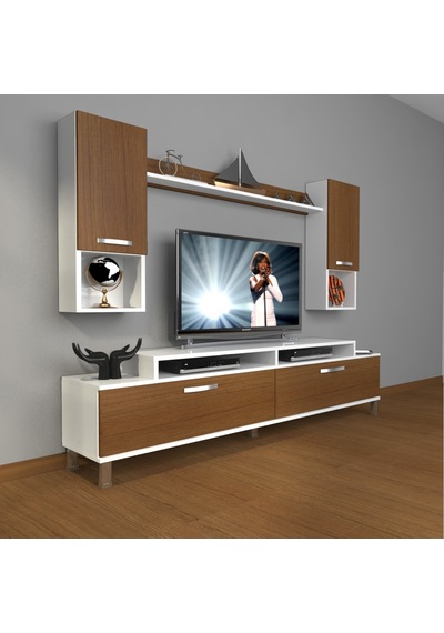 Decoraktiv Ekoflex 5da Mdf Krom Ayaklı Tv Ünitesi Tv Sehpası Beyaz - Ceviz