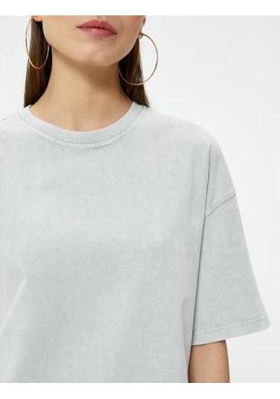 Koton Basic Oversize Tişört Kısa Kollu Bisiklet Yaka Pamuklu Gri 4sal10232ık Gri