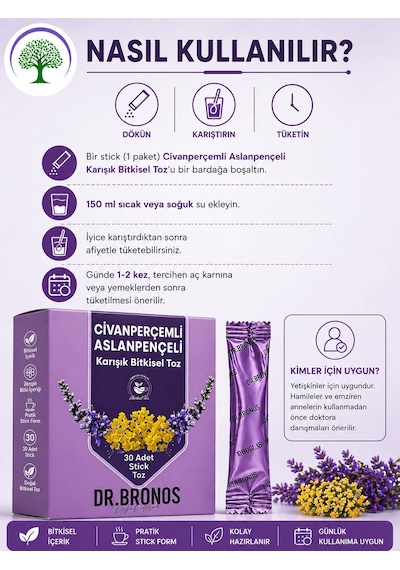 Çareburada Dr. Bronos Civan Perçemli, Aslan Pençeli Karışık Bitkisel Toz 30 Stick