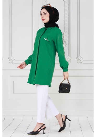 Sevitli Kapağı Taş Detaylı Tunik-yeşil-3574-yeşil Yeşil