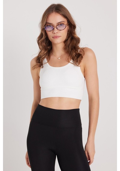 Tudors Kadın Slim Fit Dar Kesim Bisiklet Yaka Kalın Askılı Esnek Ekru Spor Atlet-37807 Ekru