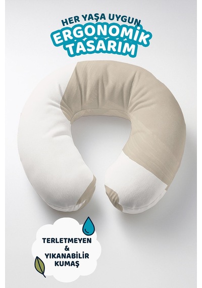 Minimalist İki Renkli Pamuklu Boyun Yastığı - Modern Bej Krem Yumuşak Seyahat Yastığı Koyu Gün Doğumu İndigo