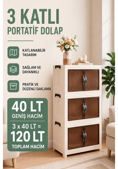 3 Katlı Portatif Plastik Dolap Çok Amaçlı Saklama Ve Düzenleyici Mutfak Banyo Balkon Ayakkabılık Renkli