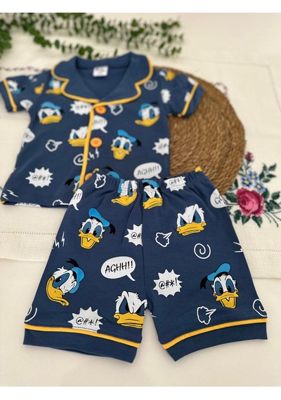 Tuembaby Dadft Duck Baskılı Erkek Bebek Kısa Kollu Şortlu Pijama Takımı Ölçüleri Açıklamada Lacivert