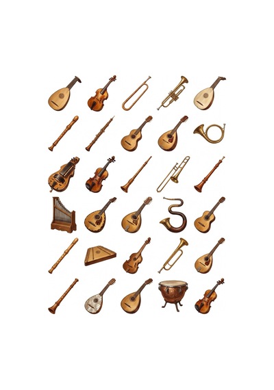 30 Adet Barok Müzik Aletleri Sticker Seti - Laptop, Defter, Ajanda İçin Çok Renkli