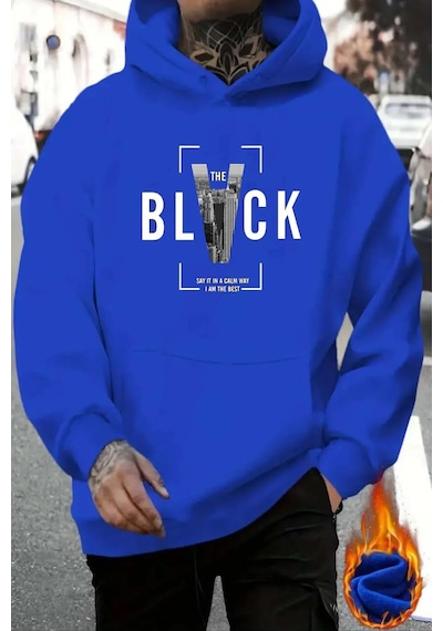 Uyguntarz Black Baskılı Pamuklu Oversize Sweatshirt Mavi