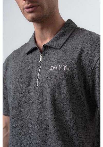 Erkek 2flyy Yazılı Yarım Fermuarlı Regular Fit T-shirt Şort Takım Siyah