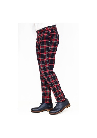 Wessi Ekose Desenli Slim Fit Lacivert Erkek Pantolon Lacivert