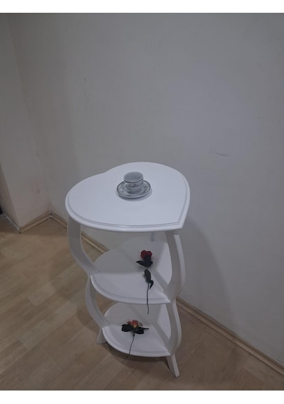 Çiçeklik Fiskos 90679 Çiçeklik Kalpli Model Mdf Parlak Ahşap Ayak Parlak Beyaz