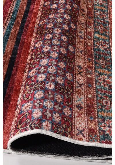 Blghome Renkli Çizgiler Modern Halı Dekoratif Kilim Kırmızı