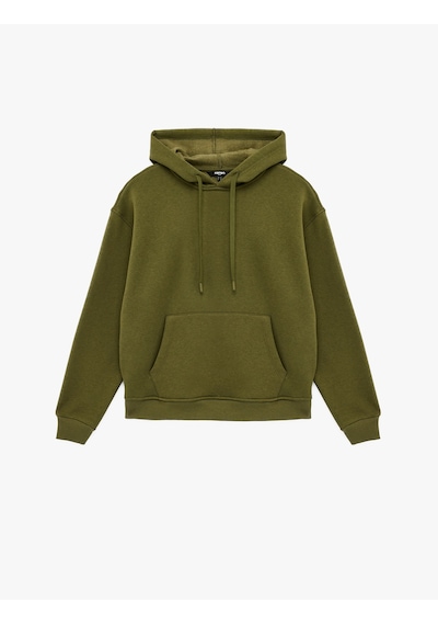 Koton Uzun Kollu Cepli Kapüşonlu Oversize Sweatshirt Haki 6wak10311nk Haki
