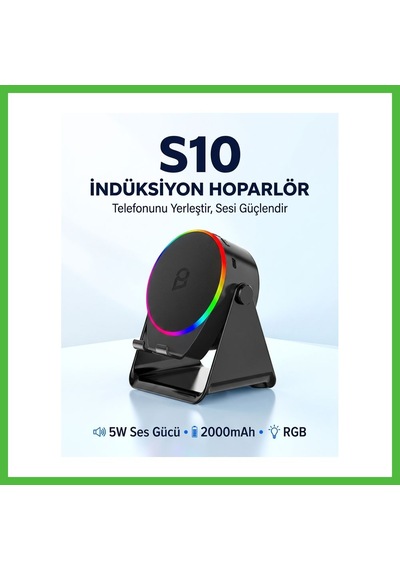 Vaveni S10 5w Bluetooth + Temasıyla Ses Yükselten İndüksiyon Hoparlör 2000 Mah Rgb Işıklı Standlı 5in Speaker Arz