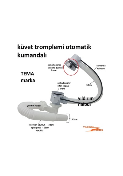 Küvet Tromplemi Kapağı Kumanda Volanı Otomatik