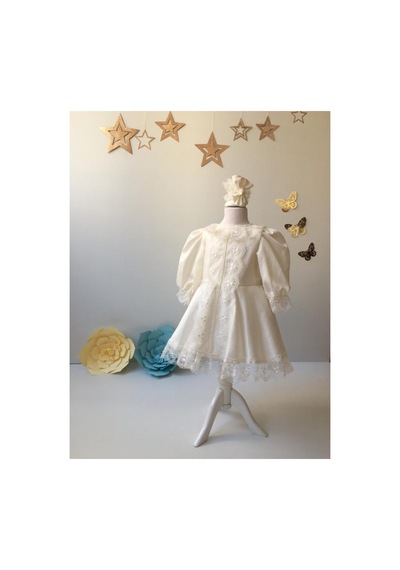 Hayy Baby Kids Wear Uzun Kollu Volan Krem Elbise