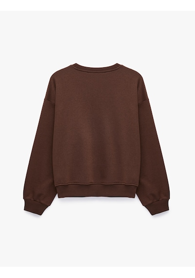 Koton Regular Fit Üç İplik Şardonlu Uzun Kollu Bisiklet Yaka Basic Sweatshirt Kahverengi 7wak10043ek Kahve