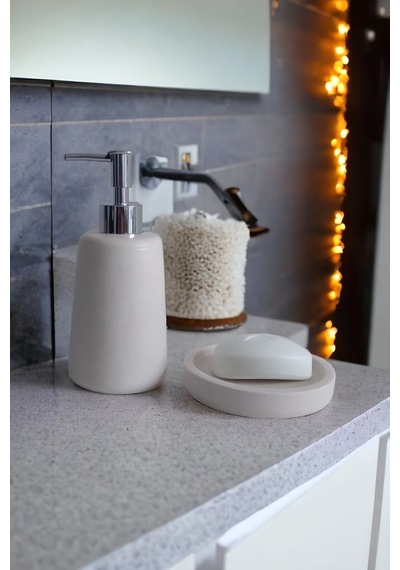 Marble Beyaz Banyo Seti Tuvalet Wc Sıvı Sabunluk Diş Fırçalığı Beton Aksesuar Takım Gri