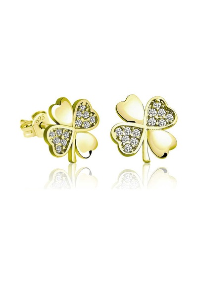 925 Ayar Gümüş Yonca Kadın Küpe Gold