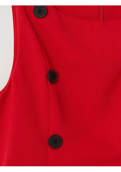 Lcw Comfort Kırmızı Bisiklet Yaka Süs Düğmeli Peplum Bluz