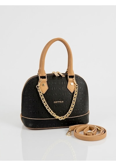 Just Polo Kadın Zincir Detaylı Lüks El Ve Omuz Çantası Shopper Ebat : 25x22 Cm Siyah - Camel