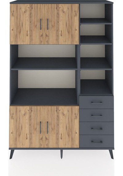 Hyperion Dolap 9 Raflı 4 Çekmeceli 4 Kapaklı 132x44x195 Antrasit-çam/antrasit Atlas Çam/antrasıt