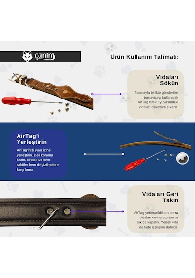 Canini Collar Hakiki Klasik Deri Airtag Uyumlu Köpek Tasması Dayanıklı, Konforlu Ve Şık Tasarım, Airtag Bölm Genel