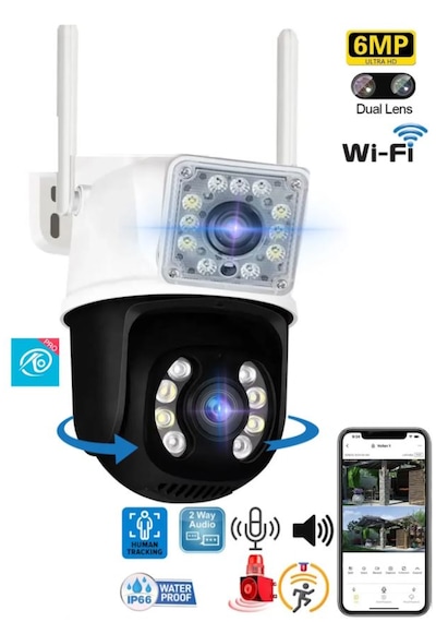 Qr Pro 3012 Wi-fi Ptz İki Kameralı 360 İç Ve Dış Mekan Akıllı Kamera 5mp Adaptör Dahildir.