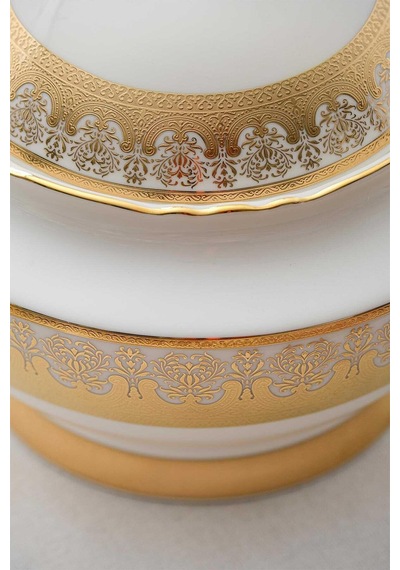 Acar 6262 Helena 60 Parça Bone Chına Emboss Gold 12 Kişilik Yemek Takımı Altın