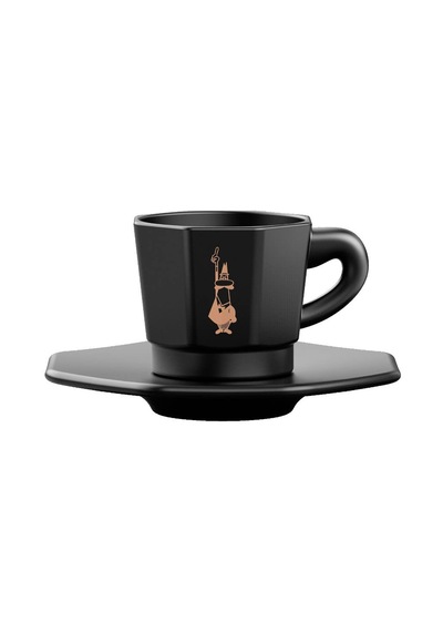 Bialetti - 4'lü Espresso Fincan Seti - Sekizgen Tasarım - Siyah Renk - Porselen Sku: Mır8690010192561 Açık Gri
