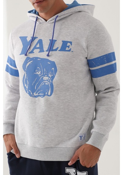 Yale Kar Melanj Kapüşonlu Ön Baskı Erkek Sweatshirt Kar Beyaz