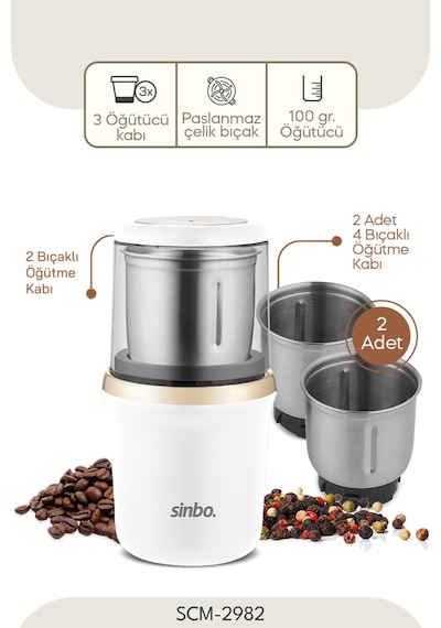 Sinbo Scm-2982 Kahve Baharat Öğütme Makinesi - Beyaz/gold