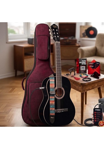 Midex Mgx-200bk-eq Ekolayzerli Profesyonel Elektro Klasik Gitar Seti Siyah 4/4 Üst Segment