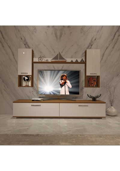 Decoraktiv Eko 5da Mdf Std Tv Ünitesi Tv Sehpası - Ceviz Beyaz Ahşap - Beyaz