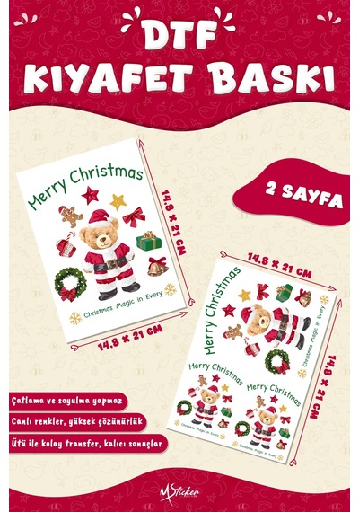 Yılbaşı Ayısı Temalı Kumaşa Baskı Yapılabilen Özel Tasarım Ütü Ile Yapışan Tekstil Dtf Baskı Görseli Çok Renkli