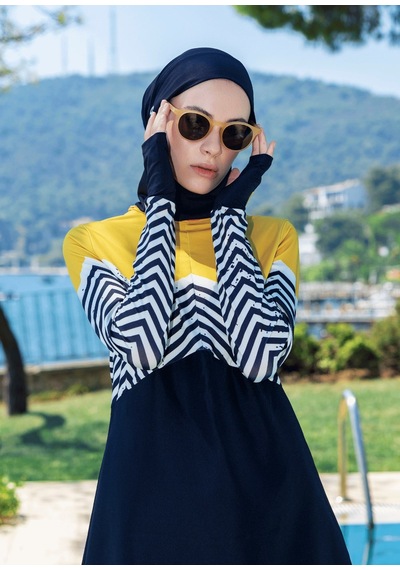 Mayovera Tesettür Mayo - Zigzag Hardal Siyah