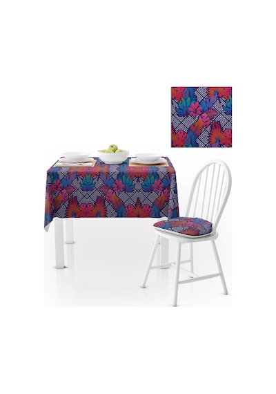 Yaprak Desenli Dekoratif Geometrik Zemin Renkli Dijital Baskılı Petek Dokuma Masa Örtüsü 140x180