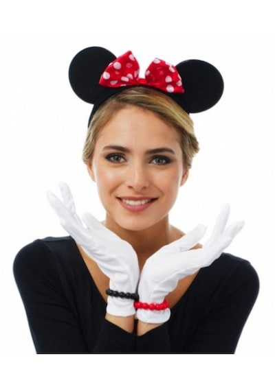 Kırmızı Fiyonklu Minnie Mouse Tacı Ve Beyaz Eldiven Seti 5691