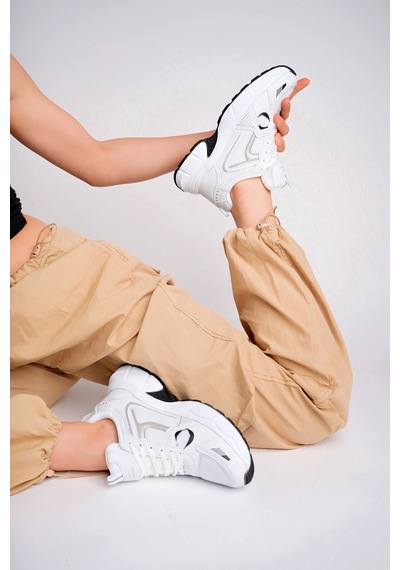 Mcdark Yüksek Taban Beyaz Siyah Günlük Sneakers Ayakkabı