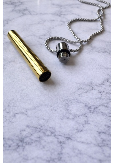 316l Paslanmaz Çelik Açılabilir Kapsül Kolye Gold Silindir Unisex Kolye 60 Cm Zincir Altın - Gümüş