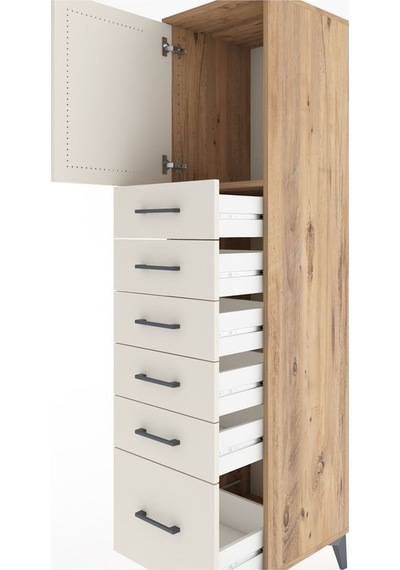Hyperion Dolap Tek Raflı 6 Çekmeceli Tek Kapaklı 44x44x182 Çam-aytaşı Atlas Çam