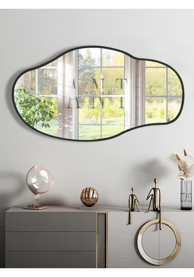 Asimetrik Ayna, Konsol Aynası, Dresuar Aynası, Tuvalet Aynası, Şişecam Ayna 90x50cm 90 X 50 Siyah