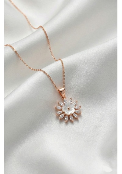 Çekirdekjewelry 925 Ayar Gümüş Manolya Çiçekli Kolye Pembe